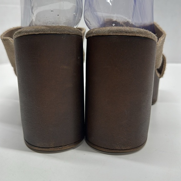 Bionatural Suede Slide Chunky Block Heel Open Toe Sandals Shoes Tan Brown Size 9 - Picture 4 of 10